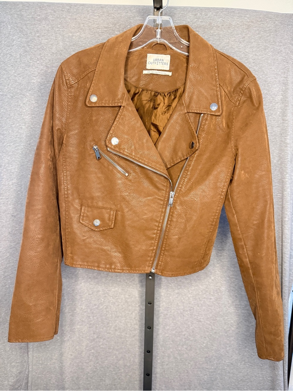 Urban Outfitters Tan Cropped Faux Leather Moto Jacket